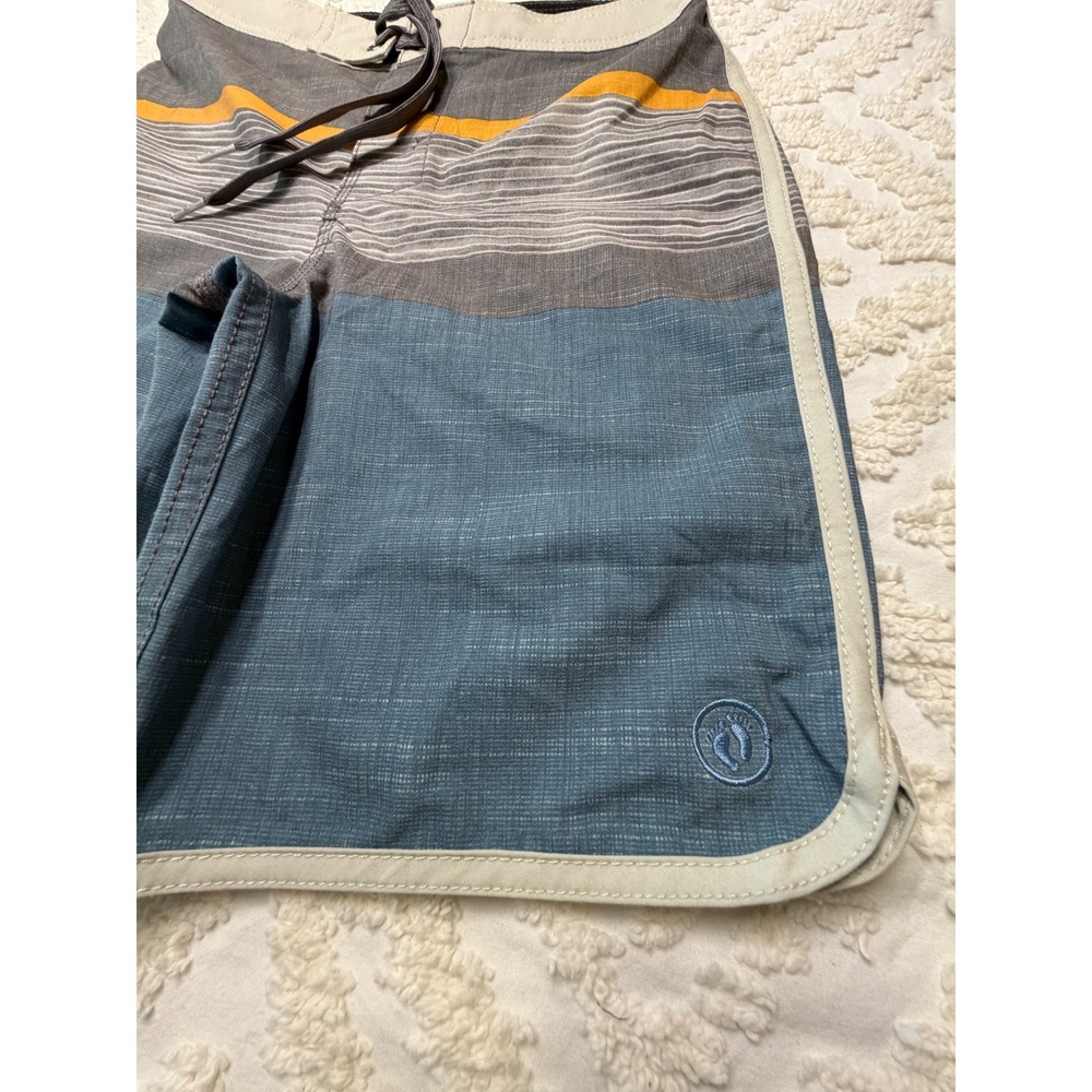 Hang Ten Striped Colorblock Board Shorts Blue Grey Yellow Size S 7/8 Swim Trunks - Picture 5 of 16
